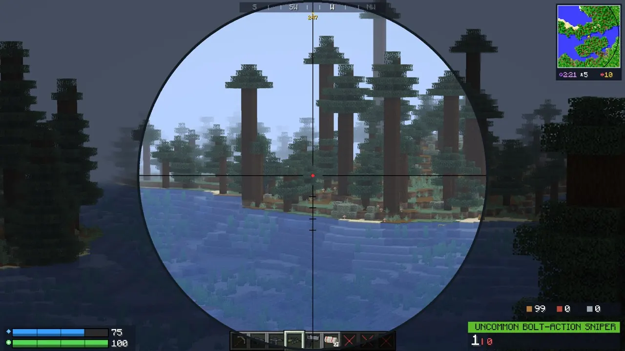 Looking down a sniper scope at a distant player
